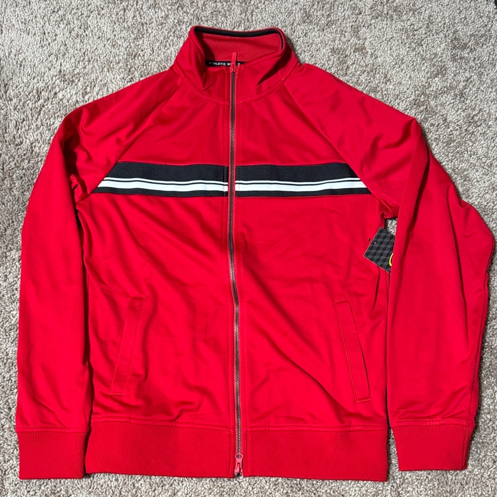 Red Track Jacket with Striped Detail Mens